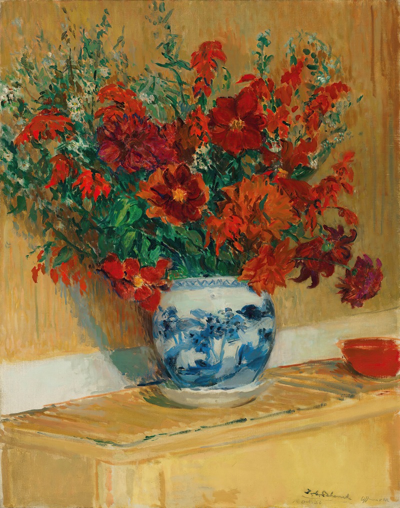 Bouquet de fleurs au vase bleu — Жак-Эмиль Бланш