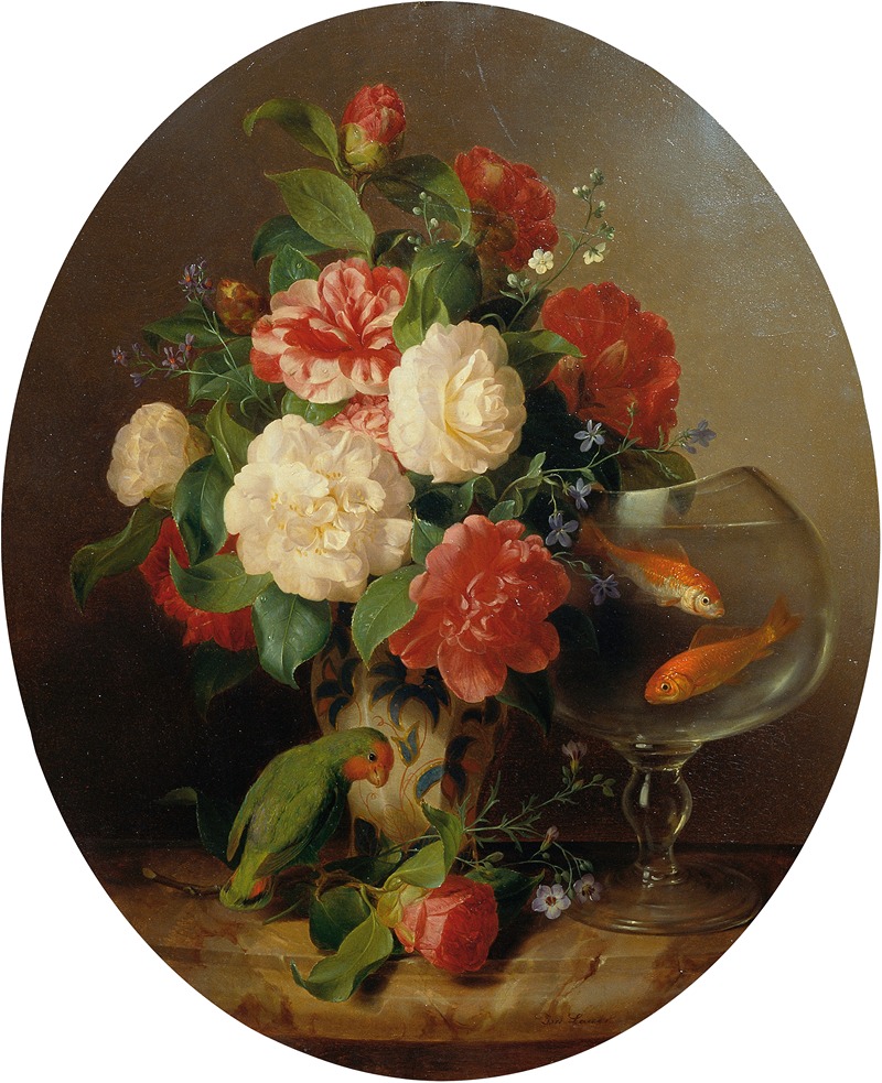 Blumenstück mit Goldfischglas by Josef Lauer — digital art print download