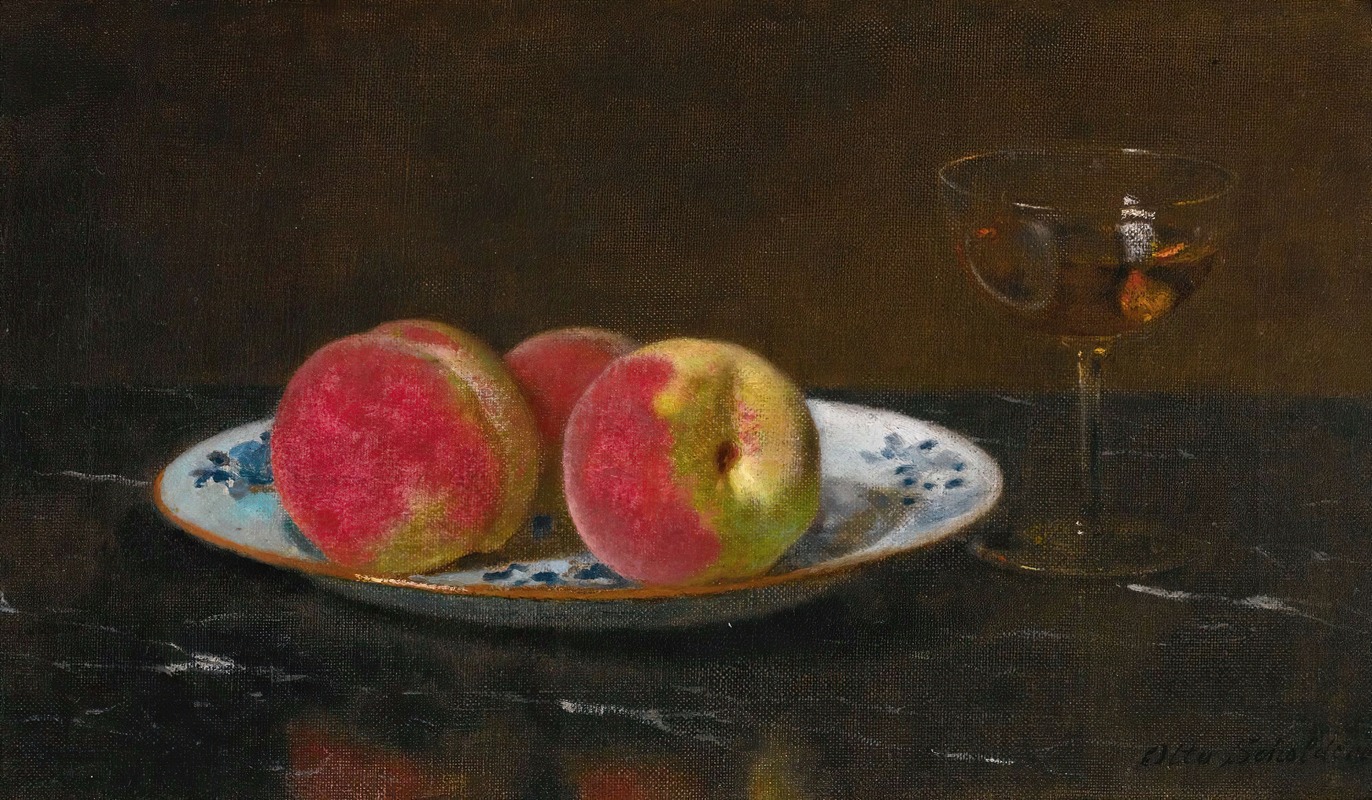 Still life with peaches and glass — Otto Scholderer
