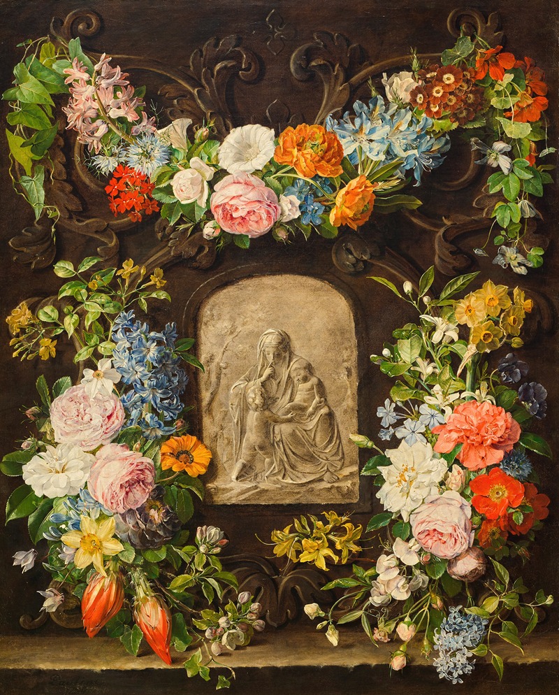 Blumenkranz mit Madonnenrelief by Pauline Koudelka-Schmerling, 1834 — digital art print download