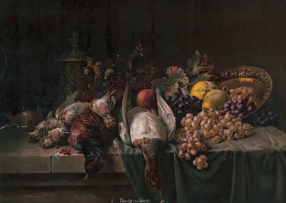 Fruits and game by Rene Gronlane, 1900 — digital art print download