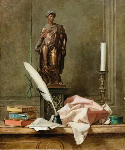 Still life with a statue and an inkwell by Thomas Germain Joseph Duvivier — digital art print download