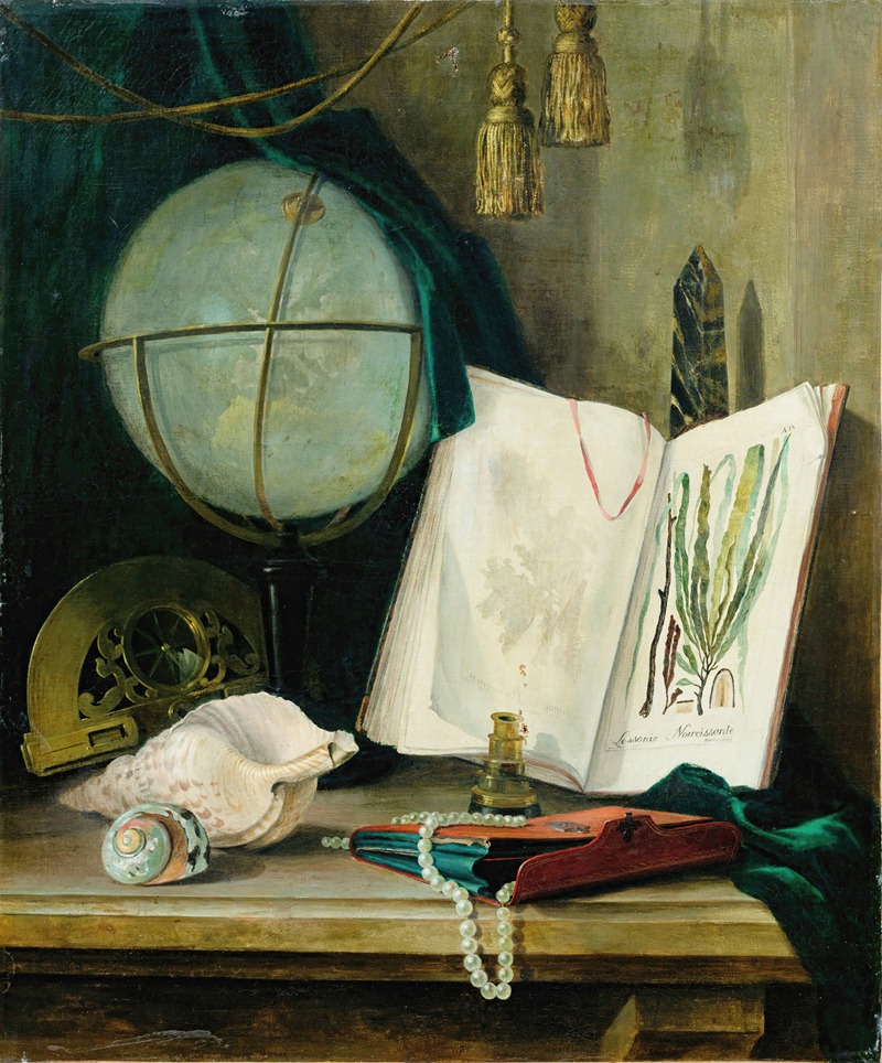 Still life with a globe and shells by Thomas Germain Joseph Duvivier — digital art print download
