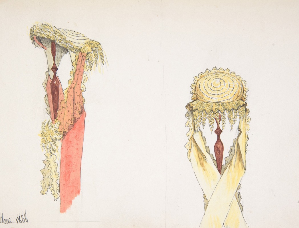 Two Views (Side and Front) of a Hat on a Stand — Auguste Félix