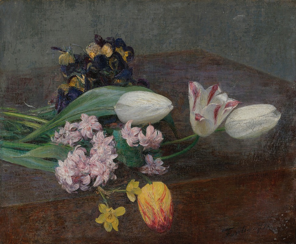 Jacinthes, Tulipes Et Pensées Posées Sur Une Table — Henri Fantin-Latour