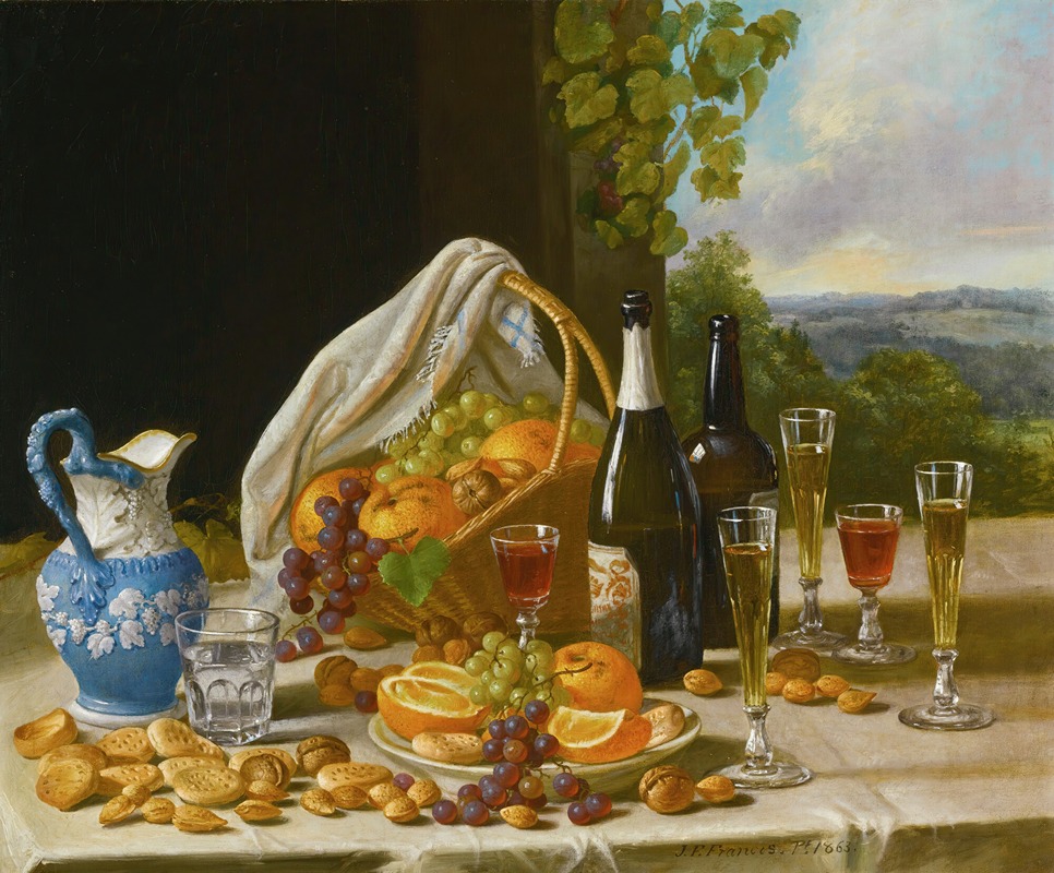 Still Life With Wine And Fruit by Джон Ф. Фрэнсис, 1863 — digital art print download