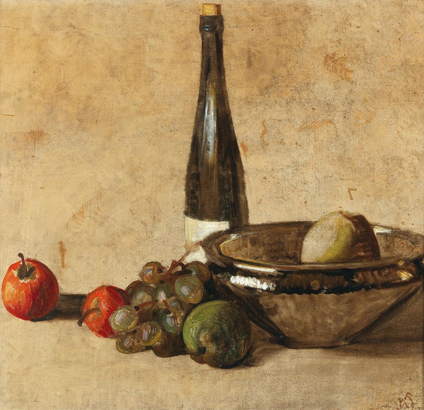 Still life with wine bottle and fruit — Курт Швиттерс