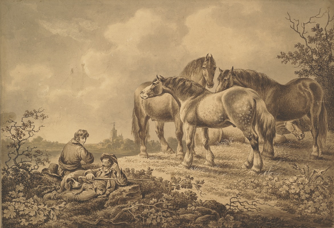 Landscape with horses and men by Чарльз Таун — digital art print download