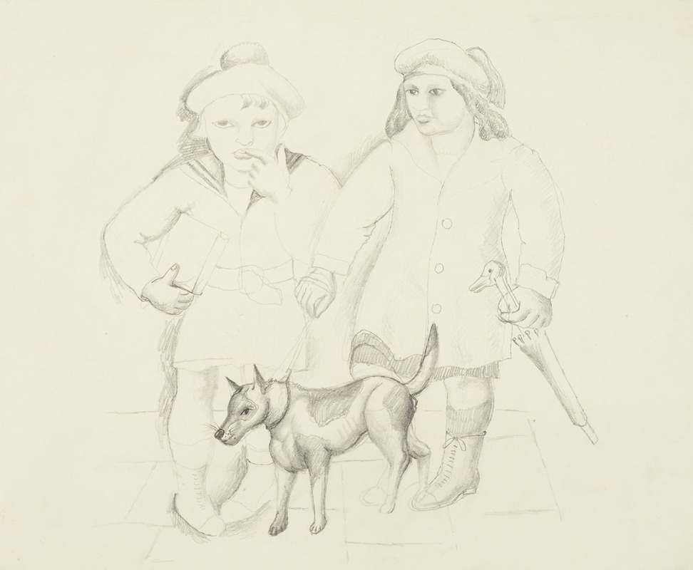 Children with a dog by Кристофер Вуд — digital art print download