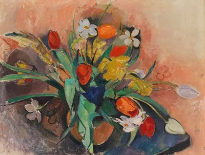 Vase Mit Tulpen Und Narzissen by Рудольф Леви, 1919 — digital art print download
