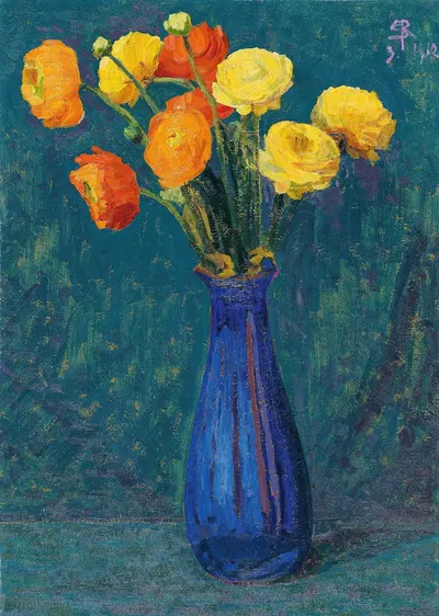 Anemones In Blue Vase by Сигизмунд Ригини, 1912 — digital art print download
