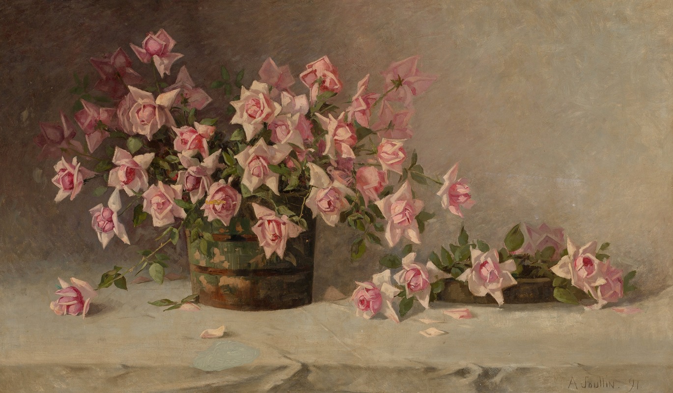 Still life with Pink Roses by Amédée Joullin, 1891 — digital art print download