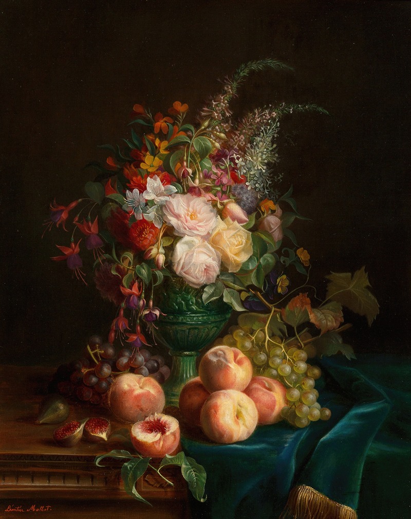 Still life with flowers and peaches — Aurelie Leontine Malbet