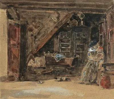 Intérieur breton aquarelle by Eugène Boudin — digital art print download