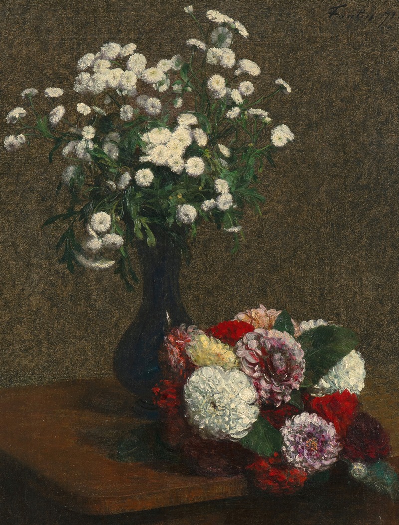 Fleurs; camomille et dahlias — Анри Фантен-Латур