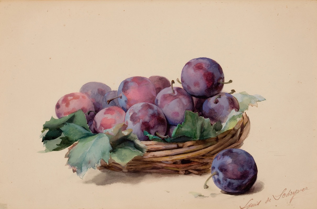 Basket of Plums by Луи Мари Де Шривер — digital art print download