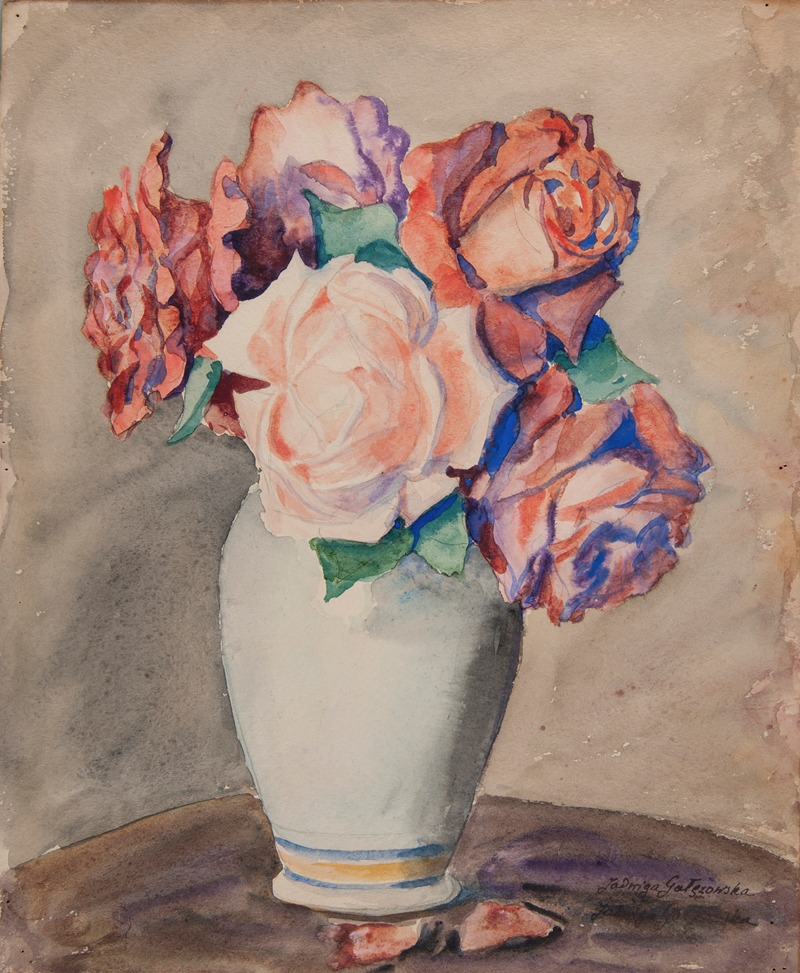 Roses in a white vase by Ядвига Галензовская — digital art print download