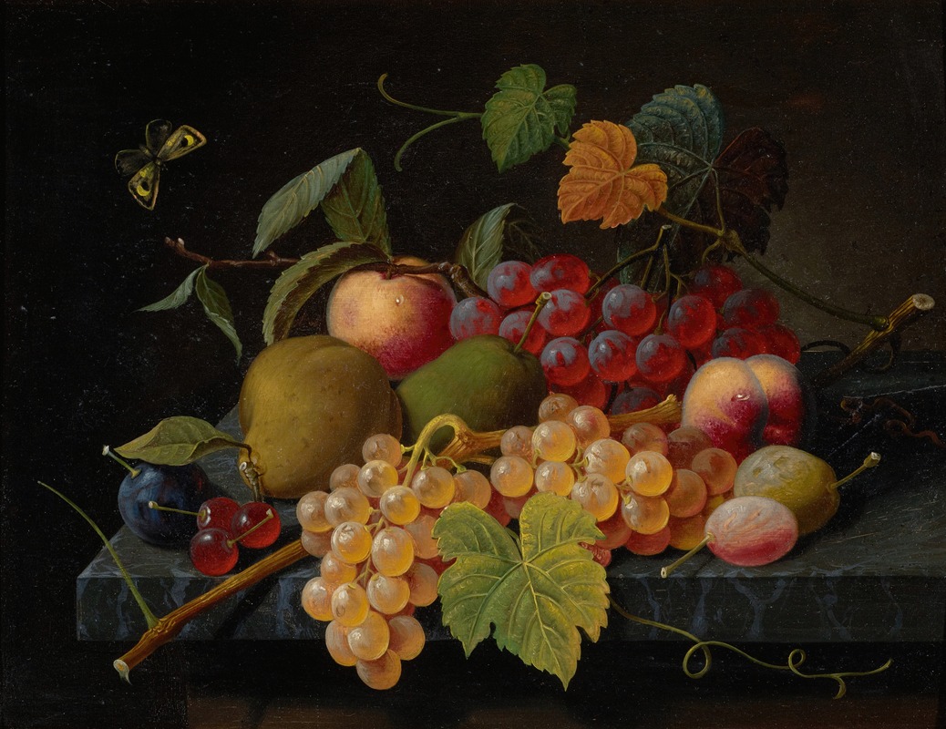 Fruit Still Life with Moth by Severin Roesen — digital art print download