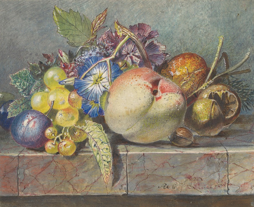 Vruchten- en bloemstilleven by Albertus Steenbergen, 1824 - 1900 — digital art print download