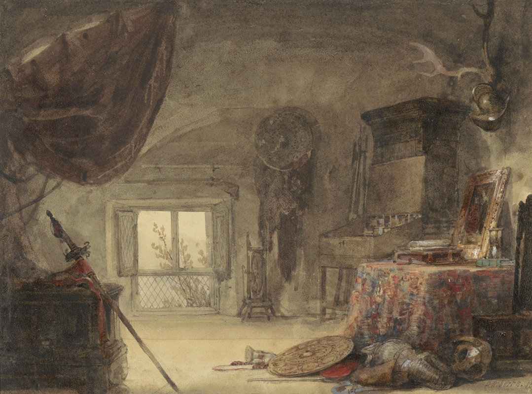 Zoldervertrek, ingericht als atelier by Дэвид Робертс, 1830 - 1839 — digital art print download