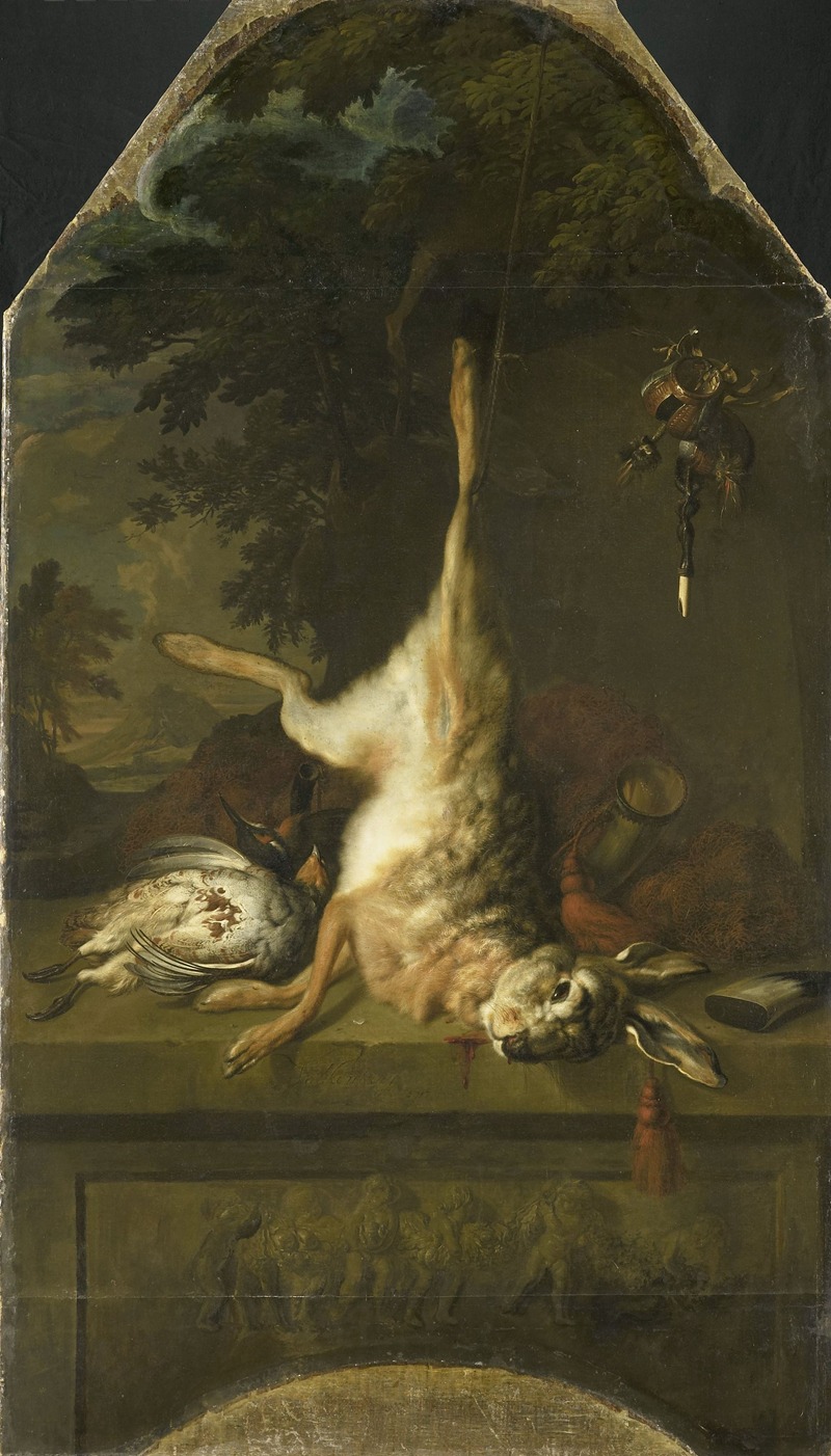 Still Life with Dead Hare and Partridges by Дирк Валькенбург, 1717 — digital art print download