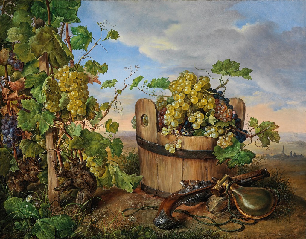 Stillleben mit Weintrauben und Pistole — Франц Ксавер Петтер