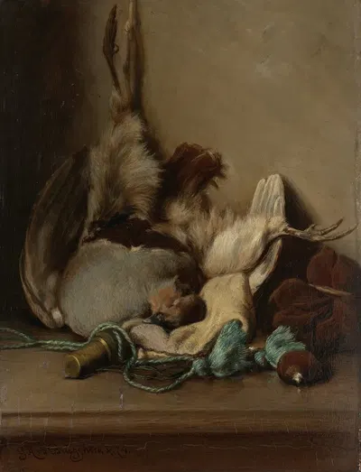 Still life with Wood Pigeon and Powder Horn by Гийом Анн ван дер Бругген, 1874 — digital art print download