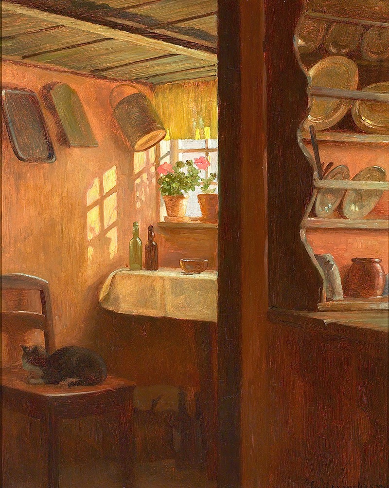 Almueinteriør med sollys gennem vindue by Густав Вермерен — digital art print download