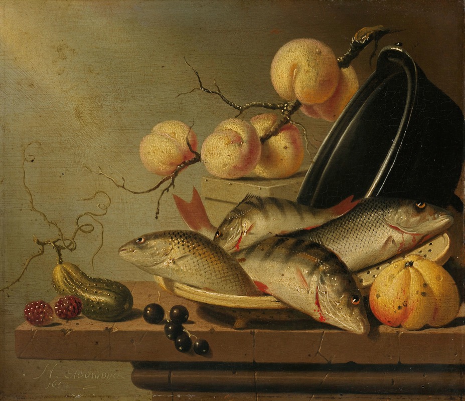 Still Life with Fish and Fruit by Harmen Steenwyck, 1652 — digital art print download