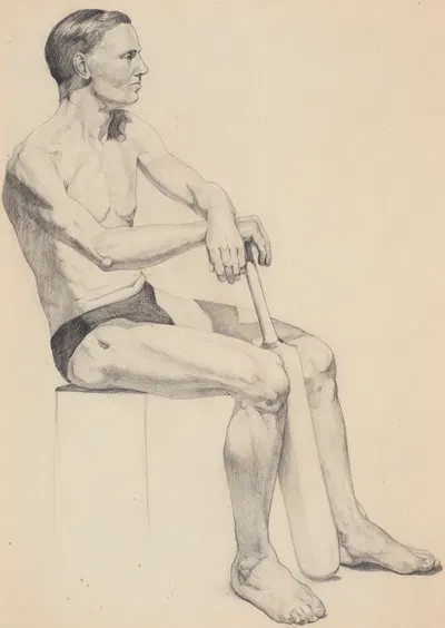 Untitled (Man sitting holding a cricket bat) by Элизабета Берри — digital art print download