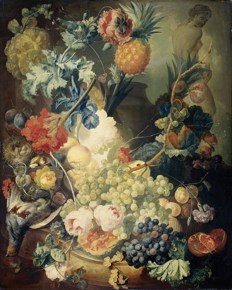 Still Life with Flowers, Fruit and Birds — Jan Van Os