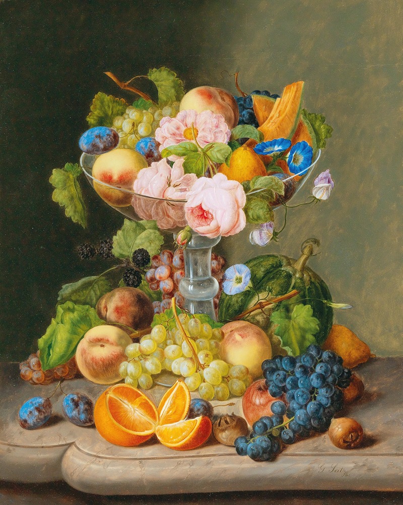 Large Still Life with Flowers and Fruit — Johann Georg Seitz