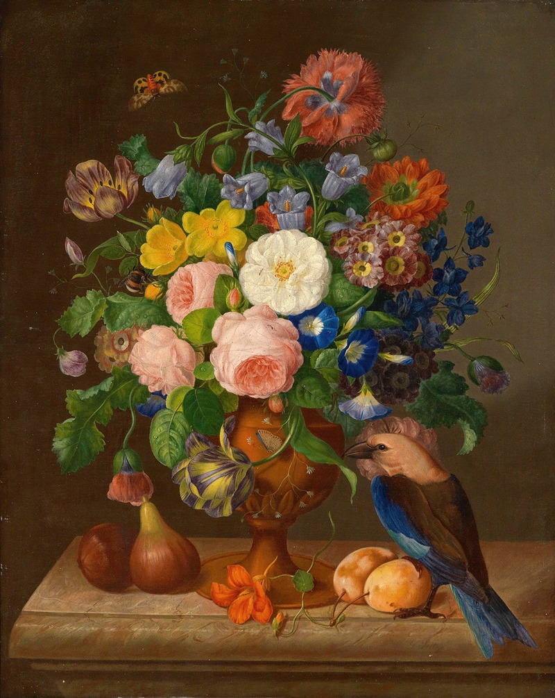 Blumenstück mit Vogel by Johann Georg Seitz — digital art print download