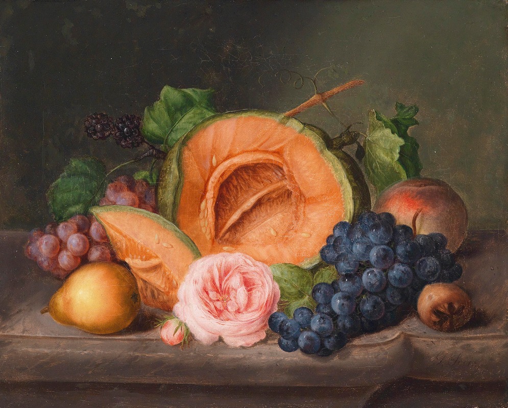 Stillleben mit Kürbis und Rose by Johann Georg Seitz — digital art print download