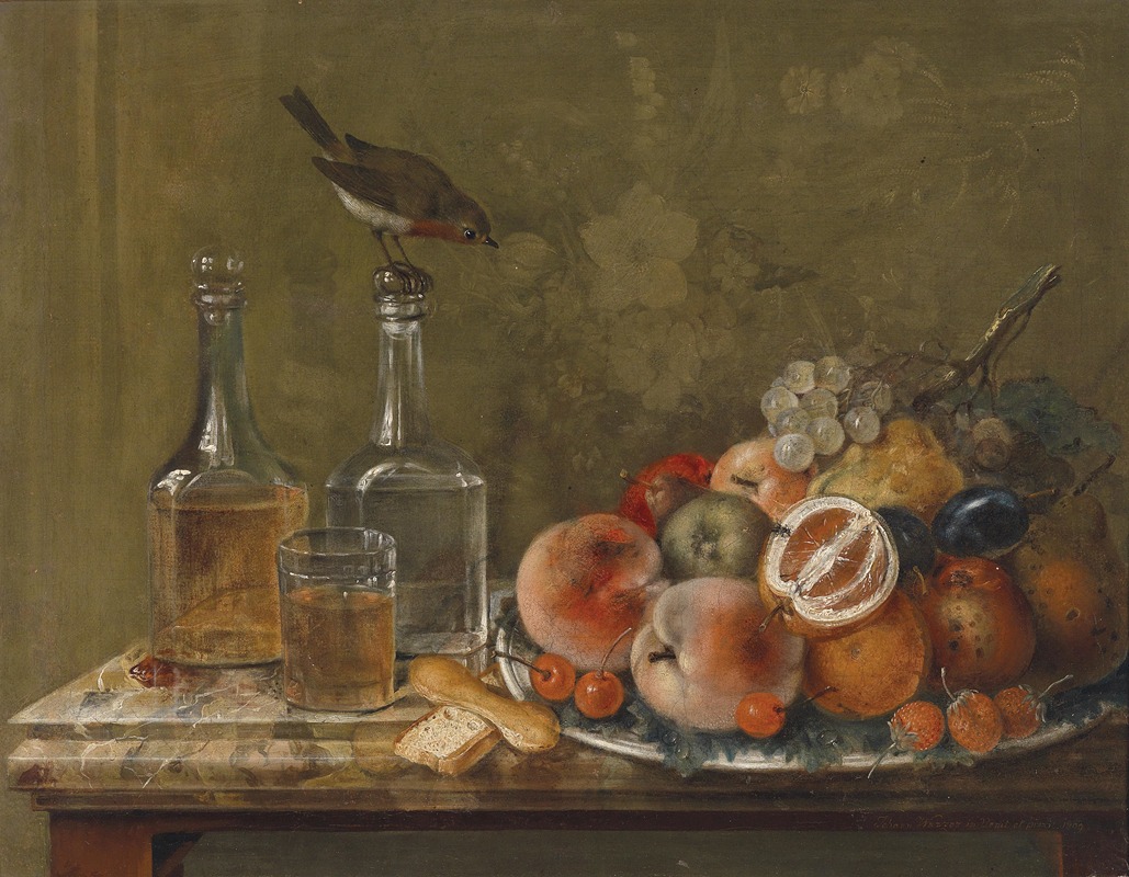 Stillleben mit Früchten und Glaskaraffen — Johann Matthias Wurzer