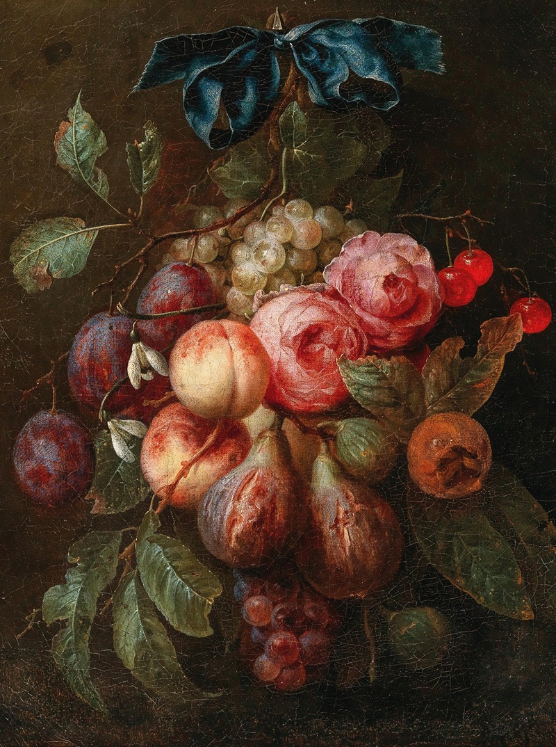 Fruit and flowers hanging from a ribbon — Joris van Son