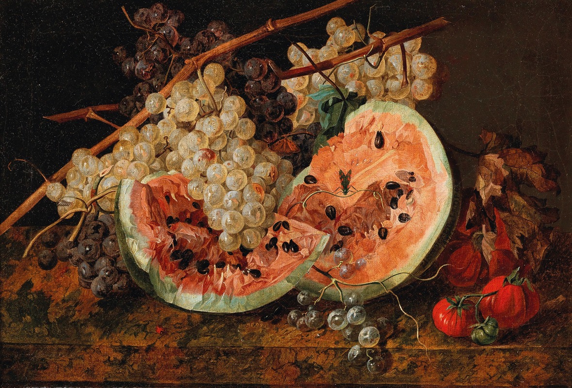 Still Life with Watermelon and Grapes — Leopold Zinnögger