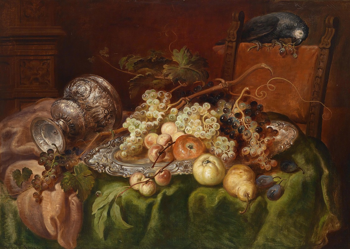 Früchtestillleben mit Papagei by Ludwig Adam Kunz — digital art print download