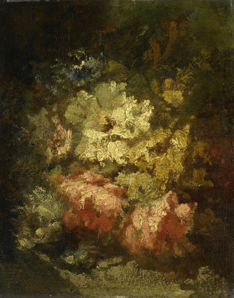 Still Life with White and Red Roses — Narcisse-Virgile Diaz de La Peña