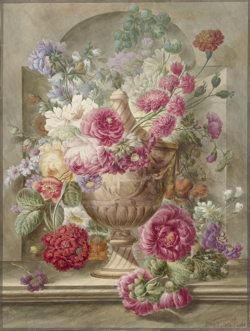 Vaas met bloemen by Pieter van Loo, 1745 - 1784 — digital art print download
