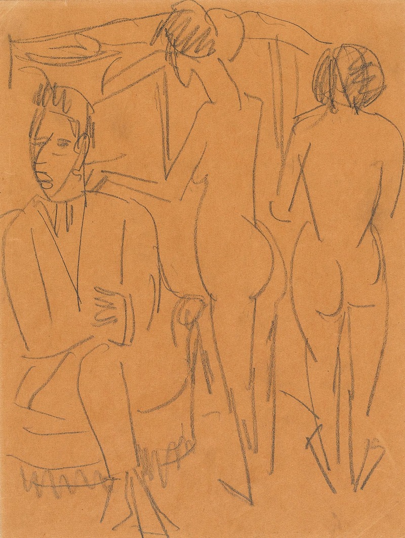 Mann und zwei Akte im Atelier — Ernst Ludwig Kirchner