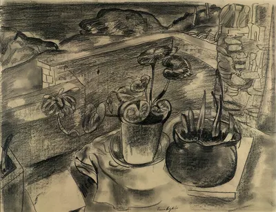 Still life in landscape, Bodinnick, Cornwall by Франсис Ходгкинс — digital art print download