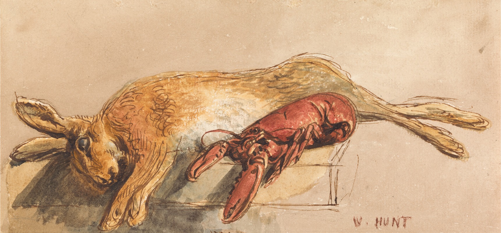 A Dead Hare and a Cooked Lobster on a Bench by Уильям Генри Хант — digital art print download