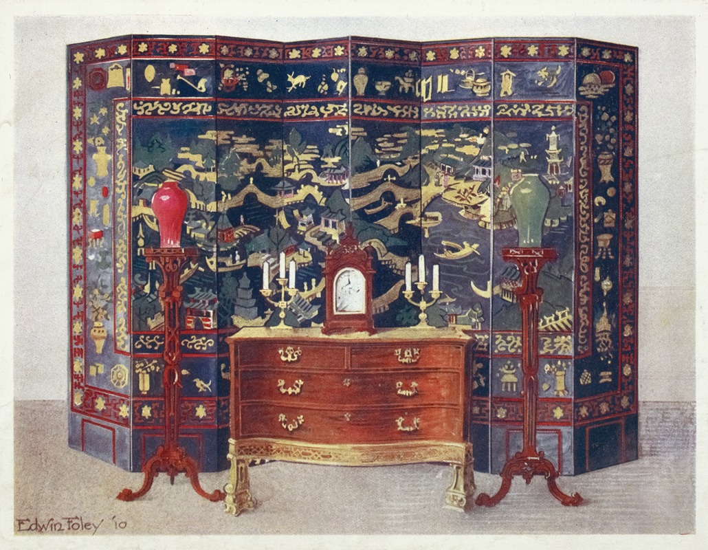 Curved commode table–Chippendale under French influence by Edwin Foley, 1910 - 1911 — digital art print download