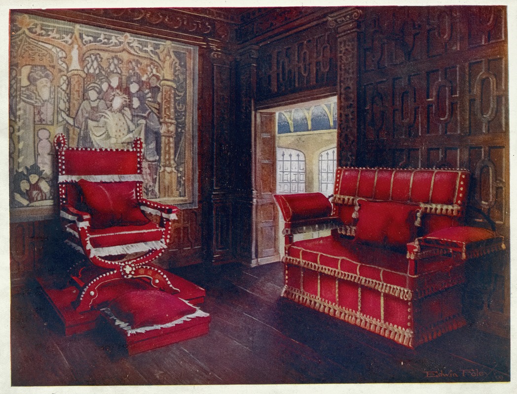 Upholstered chair and couch with adjustable ends by Edwin Foley, 1910 - 1911 — digital art print download