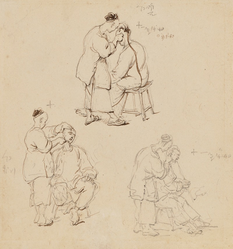 Three studies of a Chinese barber — Джордж Чиннери