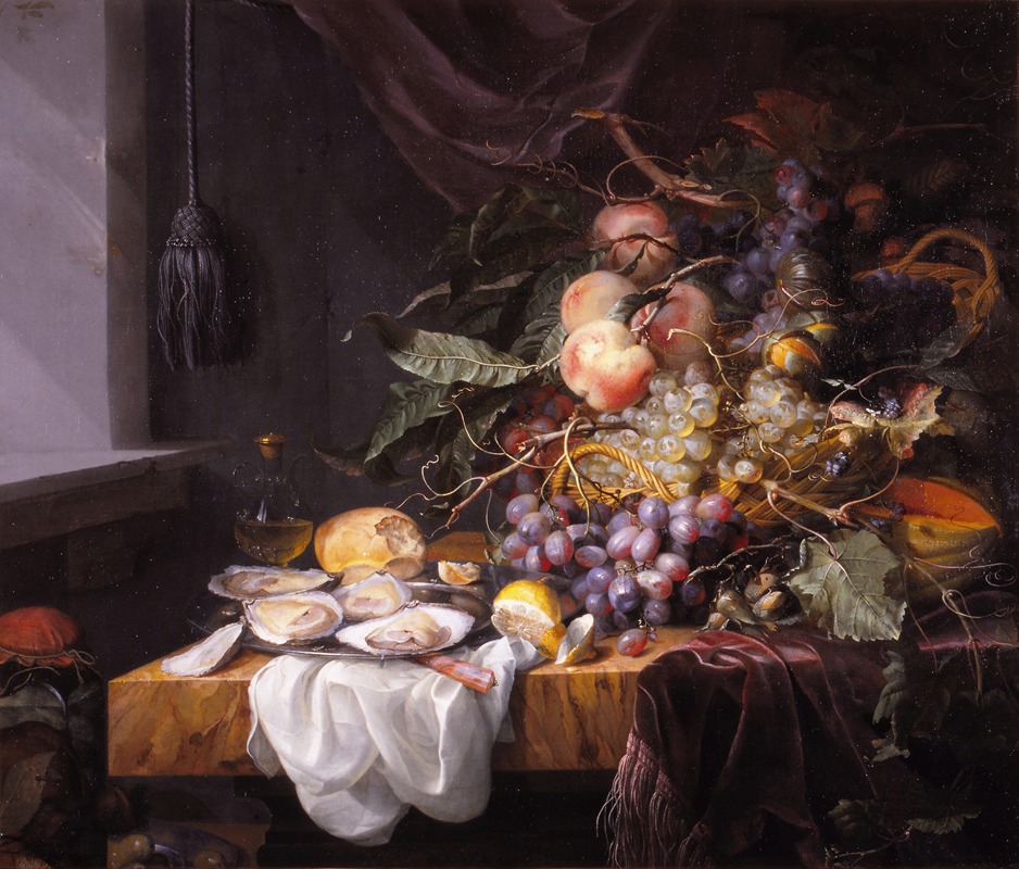 Still Life with fruit and oysters by Jacob van Walscapelle, 1680-1685 — digital art print download