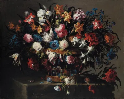 Small Basket of Flowers by Juan de Arellano, 1671 — digital art print download