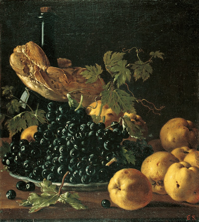 Still Life with Bread, Apples, Grapes and a Bottle — Luis Meléndez