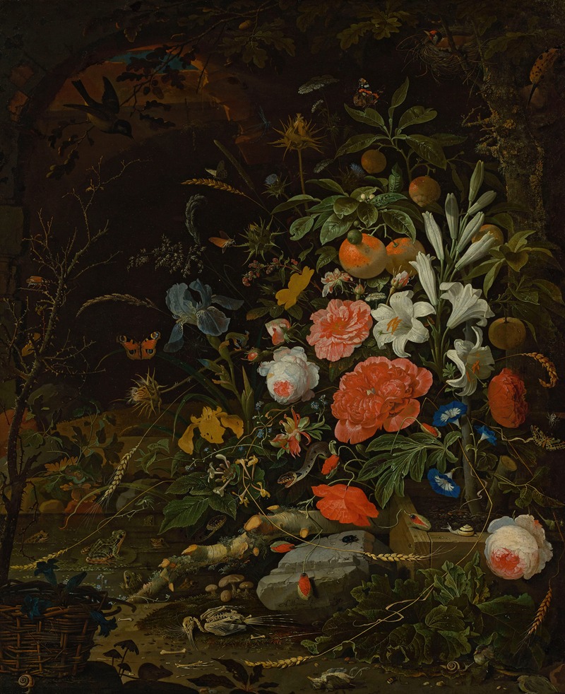 Flowers and tiny creatures – Vanitas by Abraham Mignon — digital art print download